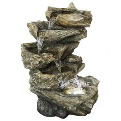 Style Selections Driftwood Lighted Fountain - 19.88-in - Resin - Indoor and Outdoor