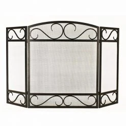 Style Selections 3-Panel Fireplace Screen - Scroll - Steel - 50.2-in x 32-in - Black