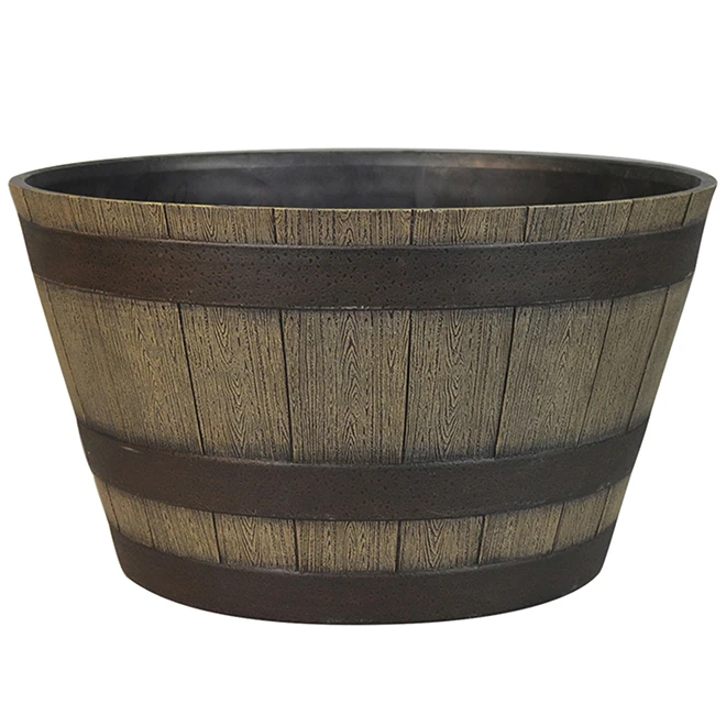 Flower Barrel - Resin - Garden Party - 19.3" - Brown 3 Flower Barrel - Resin - Garden Party - 19.3" - Brown