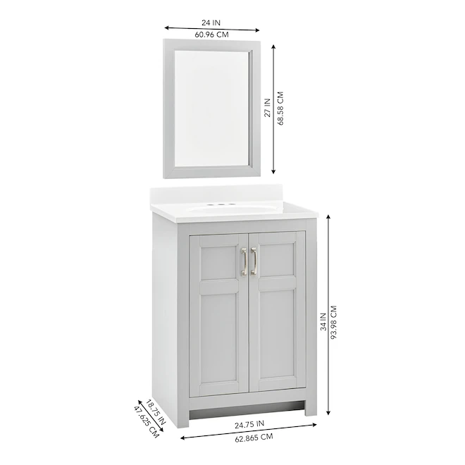Style Selections Lowry Bathroom Vanity with Mirror - Light Grey - 25-in W x 19-in D x 37-in H 4 Style Selections Lowry Bathroom Vanity with Mirror - Light Grey - 25-in W x 19-in D x 37-in H - Image 2