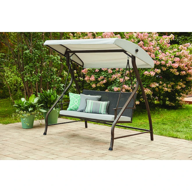 Style Selections - Swing with Canopy - Wicker and Metal - Brown and Grey 4 Style Selections - Swing with Canopy - Wicker and Metal - Brown and Grey - Image 2