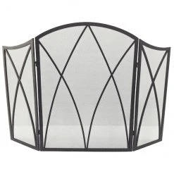 Style Selections 47.87-in Black Steel Gothic Arch 3-Panel Fireplace Screen