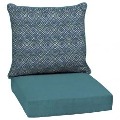 Style Selections 2-Piece Hadrian Tile Blue Geometric Deep Seat Patio Chair Cushion