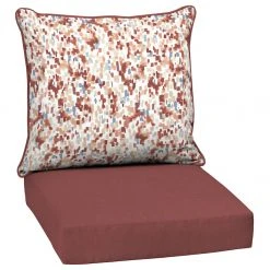 Style Selections 2-Piece Poet's Garden Red Geometric Deep Seat Patio Chair Cushion