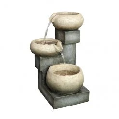 Style Selections 18-in x 17-in Grey Resin 3-Bowl Lighted Fountain