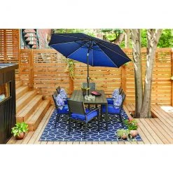 Style Selections 9-ft Market Umbrella with Solar LED Lighting - Aluminum and Olefin - Tiltable - Navy Canopy -STYLE SELECTIONS Online Shop 48655005b L