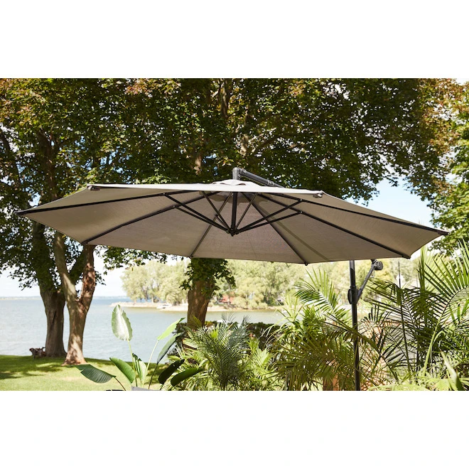 Style Selections Greige 10-ft Offset Patio Umbrella - Polyester 4 Style Selections Greige 10-ft Offset Patio Umbrella - Polyester - Image 2