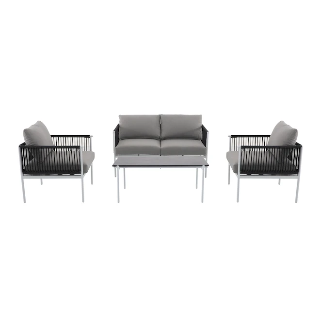 Style Selections 4-Piece Outdoor Conversation Set - Grey and White 3 Style Selections 4-Piece Outdoor Conversation Set - Grey and White