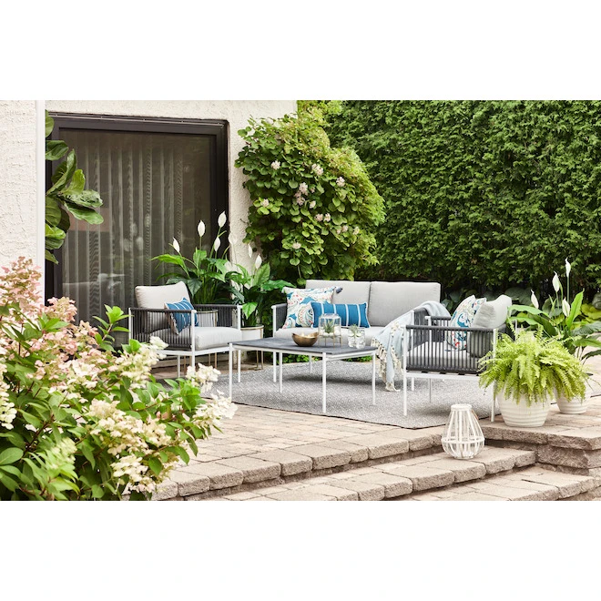 Style Selections 4-Piece Outdoor Conversation Set - Grey and White 4 Style Selections 4-Piece Outdoor Conversation Set - Grey and White - Image 2