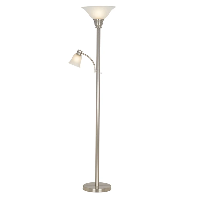 Metal Torchiere Lamp - 71" - Brushed Steel 3 Metal Torchiere Lamp - 71" - Brushed Steel - Image 2